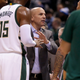 Head coach Jason Kidd of the Milwaukee Bucks talks to the team during a game in Milwaukee Oct. 26, 2016. The Bucks say they will not be staying at hotels branded with the Donald Trump name. The president-elect made what many considered racist and sexist comments during the campaign for president.
Mike McGinnis/Getty Images